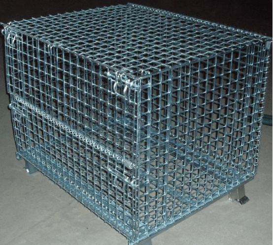 Heavy duty galvanize foldable warehouse wire mesh container with top cover