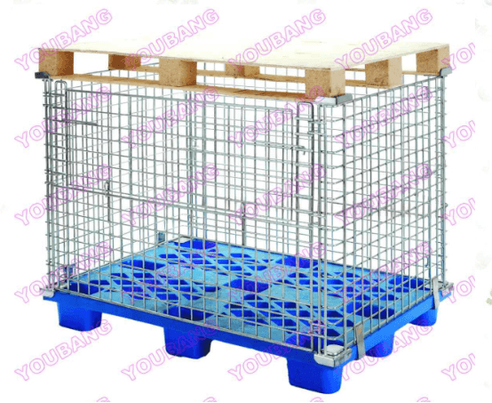 Heavy duty galvanize foldable warehouse wire pallet cage