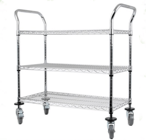 Light duty NSF 3 tier chrome double handle wire push cart with wheels