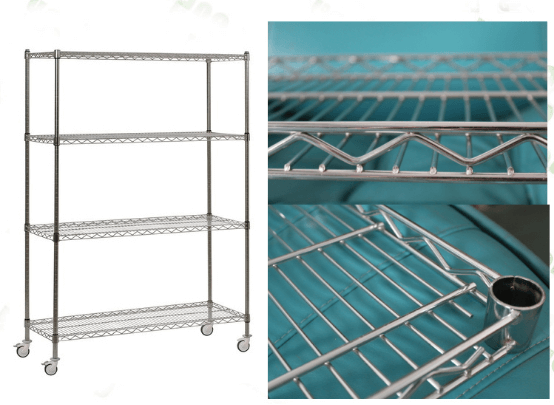 Heavy duty NSF 4 tier chrome wire shelf rack with wheels
