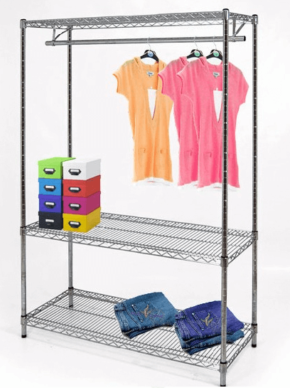 Heavy duty NSF 3 tier chrome wire clothing rack with wheels