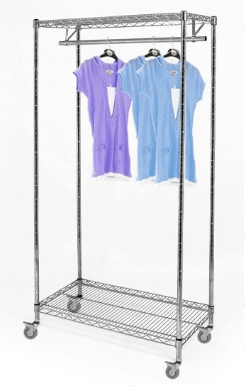 Heavy duty NSF 2 tier chrome wire clothing rack with wheels